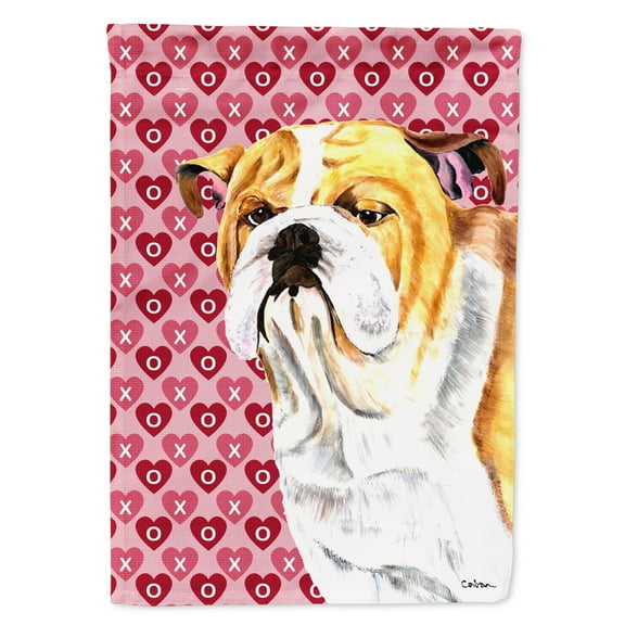 Carolines Treasures SC9265-FLAG-PARENT Bulldog English Hearts Love Valentines Day Portrait Flag  multicolor