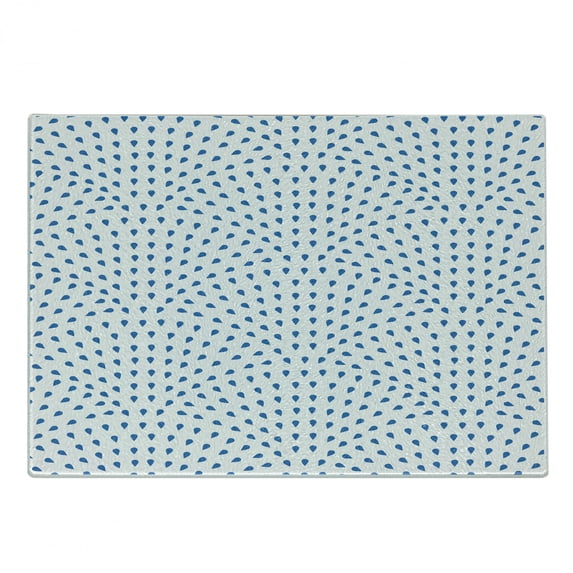 Fish Scale Cutting Board, Blue Rain Water Drops on a White Background Abstract Wavy Pattern Print, Decorative Tempered Glass Cutting and Serving Board, Small Size, Navy Blue and White, by Ambesonne