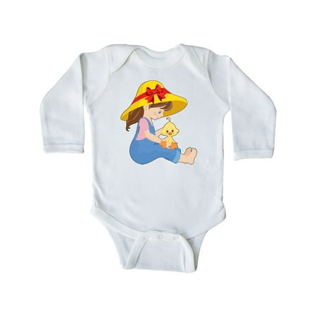 

Inktastic Farming Girl with Baby Chick Gift Baby Girl Long Sleeve Bodysuit