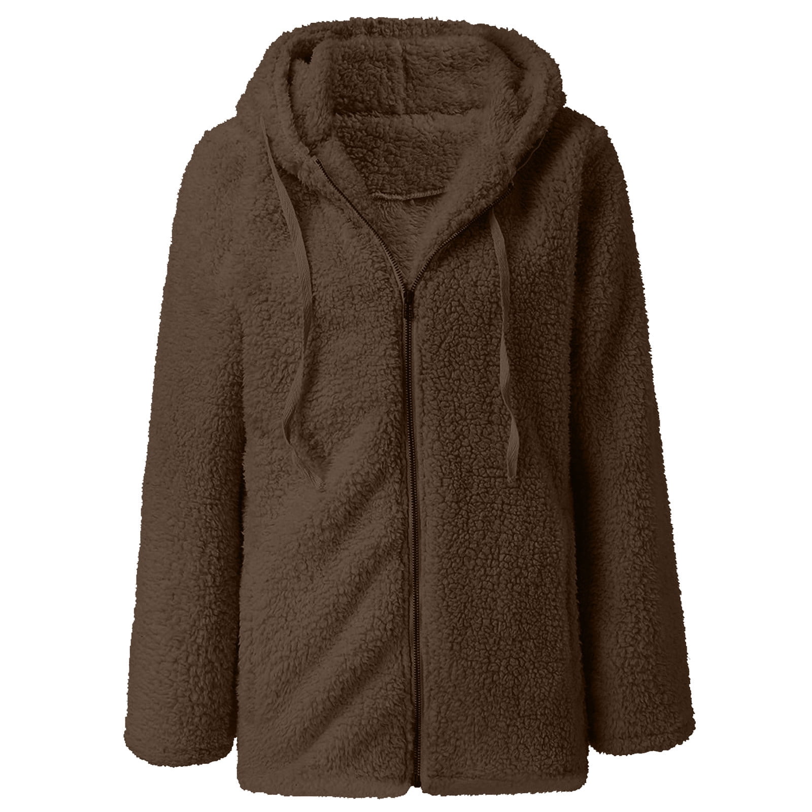 Dezsed Womens 2023 Winter Fuzzy Fleece Jacket Women Casual Solid Long Sleeve Zipper Hooded Plush Warm Sweatshirt Tops Brown B M