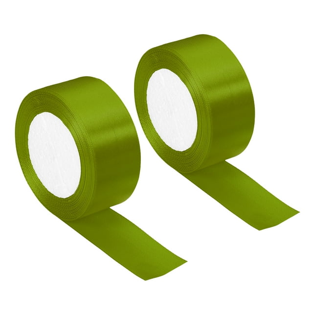 Unique Bargains 1.5 Inch Wide 24 Yards Satin Ribbon, 2 Pack Double Face Solid Crafts Roll for Party Home DIY Wrapping Decoration, Grass Green