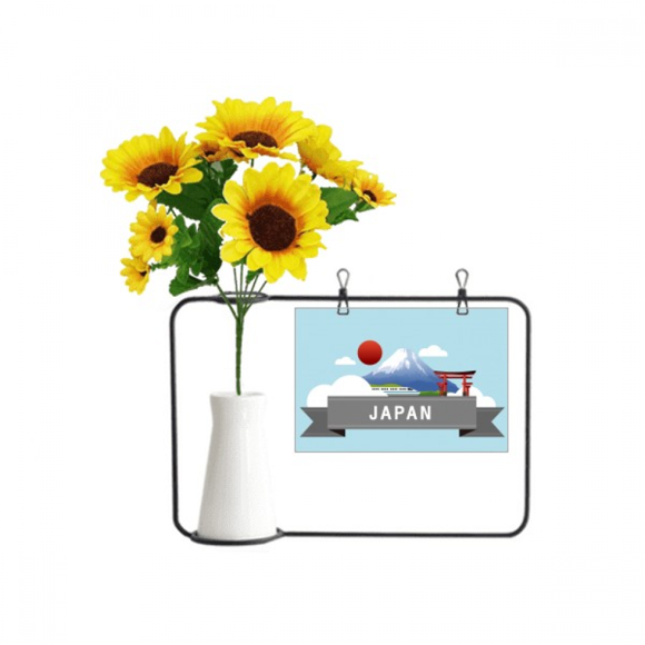 Japan Mount Red Sun Rail Train Temple Artificial Sunflower Vases Bottle Blessing Card
