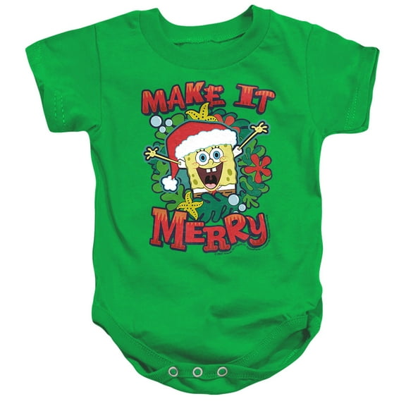 SpongeBob SquarePants Make It Merry Christmas Unisex Infant Snap Suit for Baby, Kelly Green, Small