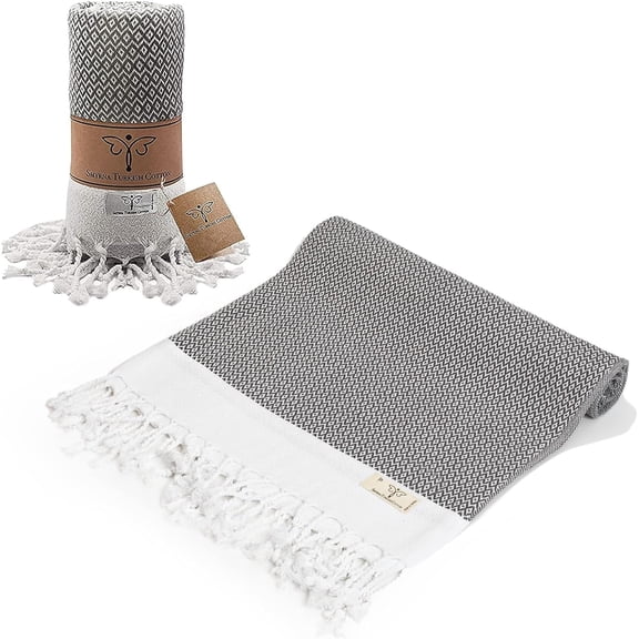 SMYRNA TURKISH COTTON Original Series Turkish Beach Towel Oversized, 37x71 inch, Extra Large Quick Dry Sand Free Beach Blanket, Lightweight Cotton Pool, Spa, Travel, Gym, Adult Bath Towel, Dark Grey