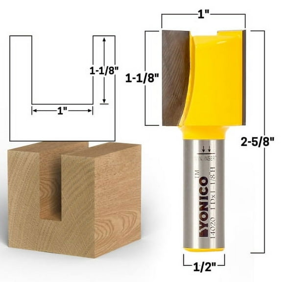 1" Diameter X 1-1/8" Height Straight Router Bit - 1/2" Shank - Yonico 14020