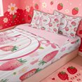 thumbnail image 3 of meiyoeat Strawberry Letter D Zipper Comforter Set with Fitted Sheet and 2 Pillowcases for Kids Girls, Cartoon Ribbon Zipper Bedding Set, Pink, Pink Reversible, 3 Pieces, 3 of 6