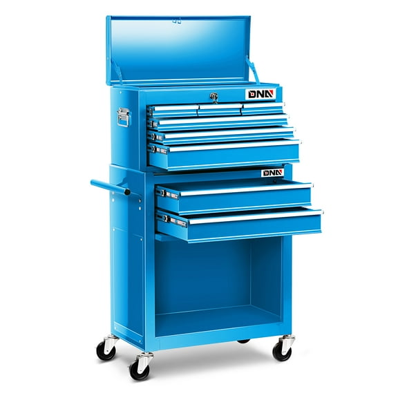 DNA Motoring TOOLS-00425 8 Drawers Durable Ample Storage 2-In-1 Detachable Rolling Tool Cabinet With Swivel Casters Blue
