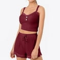 thumbnail image 6 of WTOBBY Women's Lace Camisole Pajama Set V-Neck Adjustable Straps & Matching Shorts Sleepwear Sexy Loungewear Comfortable Home Wear Outfit,Wine S, 6 of 6
