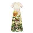 thumbnail image 6 of Uourmeti Girls Casual Dresses Swing Cute Frog Sunflower Printed Short Sleeve Loose Maxi Dresses for Birthday Party, Kindergarten, Daily Wear, Size 11-12 Years, 6 of 7