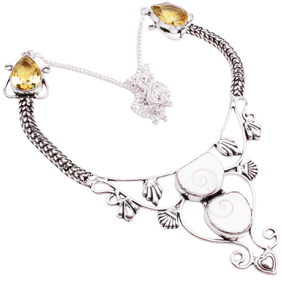 Silver Plated Shivai Gemstone Necklace Handmade Jewelry For Women - Ethnic Designer 18" Necklace For Women Gift For Her 21 Gms N-1702