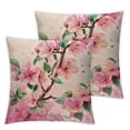 thumbnail image 2 of Acheng Pink Floral Throw Pillow Cover Floral Cherry Blossom Oil Paint Tree Sun Art Pink Decor Girls Printed Bright Square Zipper Bedroom Patio Dorm Outdoor Sofa Big Pillow case,Set of 2 White, 2 of 6