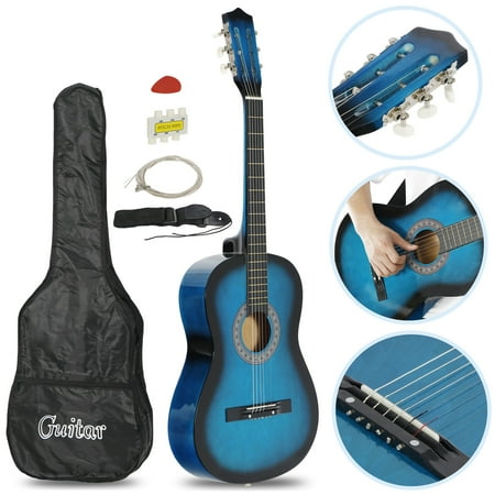 DealNest 38 inch Acoustic Guitar Full Size Beginners Package Kit for Right-handed Starters Kids Music Lovers with Case, Strap, Pitch Pipe and Pick.Blue