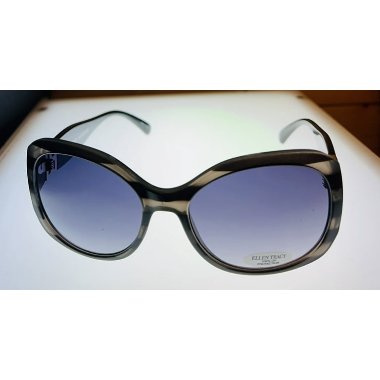 Ellen Tracy Womens Crystal Black Plastic Rectangle Sunglass