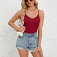 thumbnail image 5 of OIUUAK Soft Stretchy Lace Cami Tops for Women,&nbsp;V Neck Adjustable Spaghetti Strap Stretch Fitted Camisole Undershirt Tank Top Double Lined Cotton Blend Breathable Summer Going Out, Red, 5 of 9