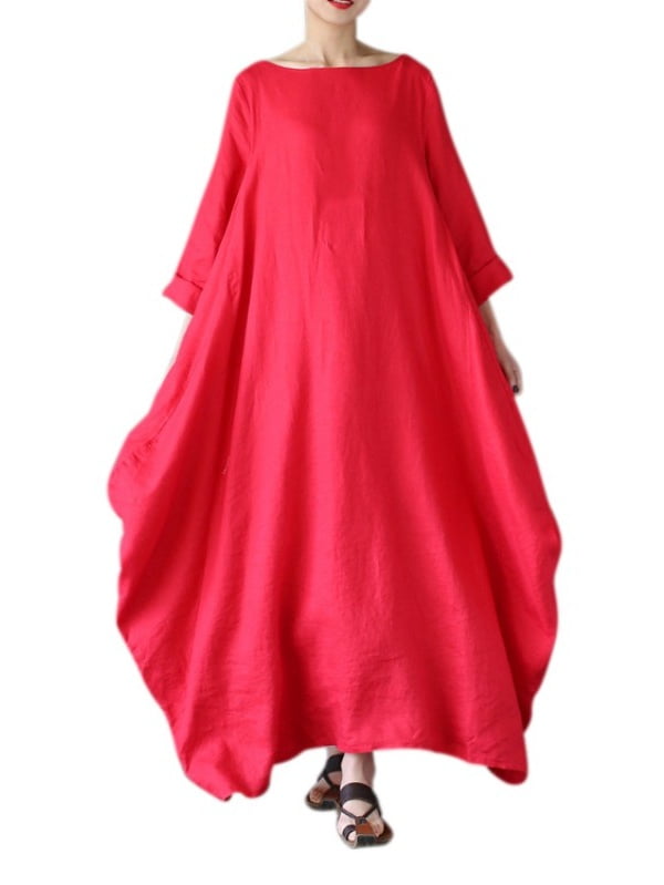 crew neck maxi dress with sleeves