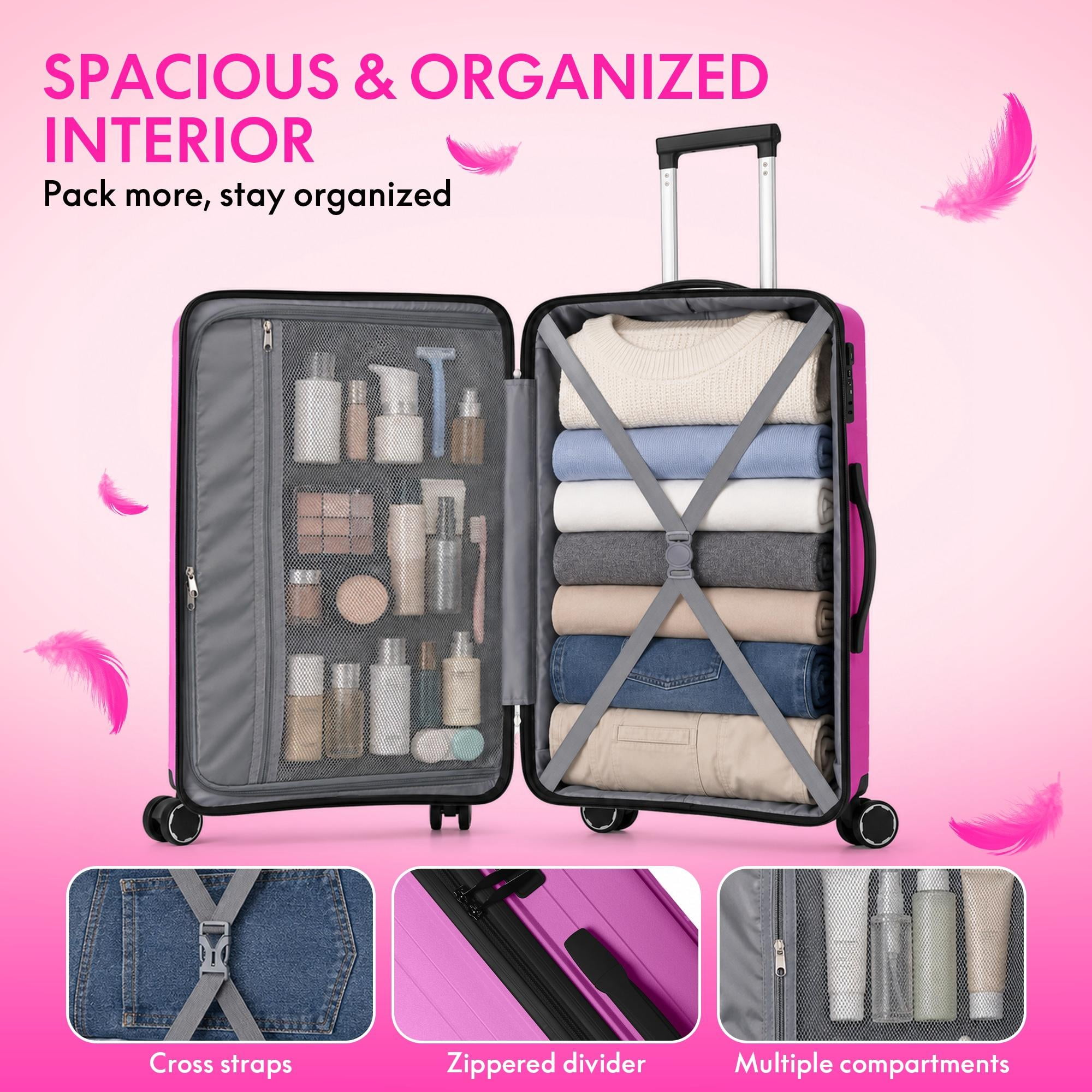 3-Piece PP Hardshell Luggage Set, Lightweight Scratch-Resistant Suitcases with Silent Spinner Wheels & TSA Lock, Lavender Pink