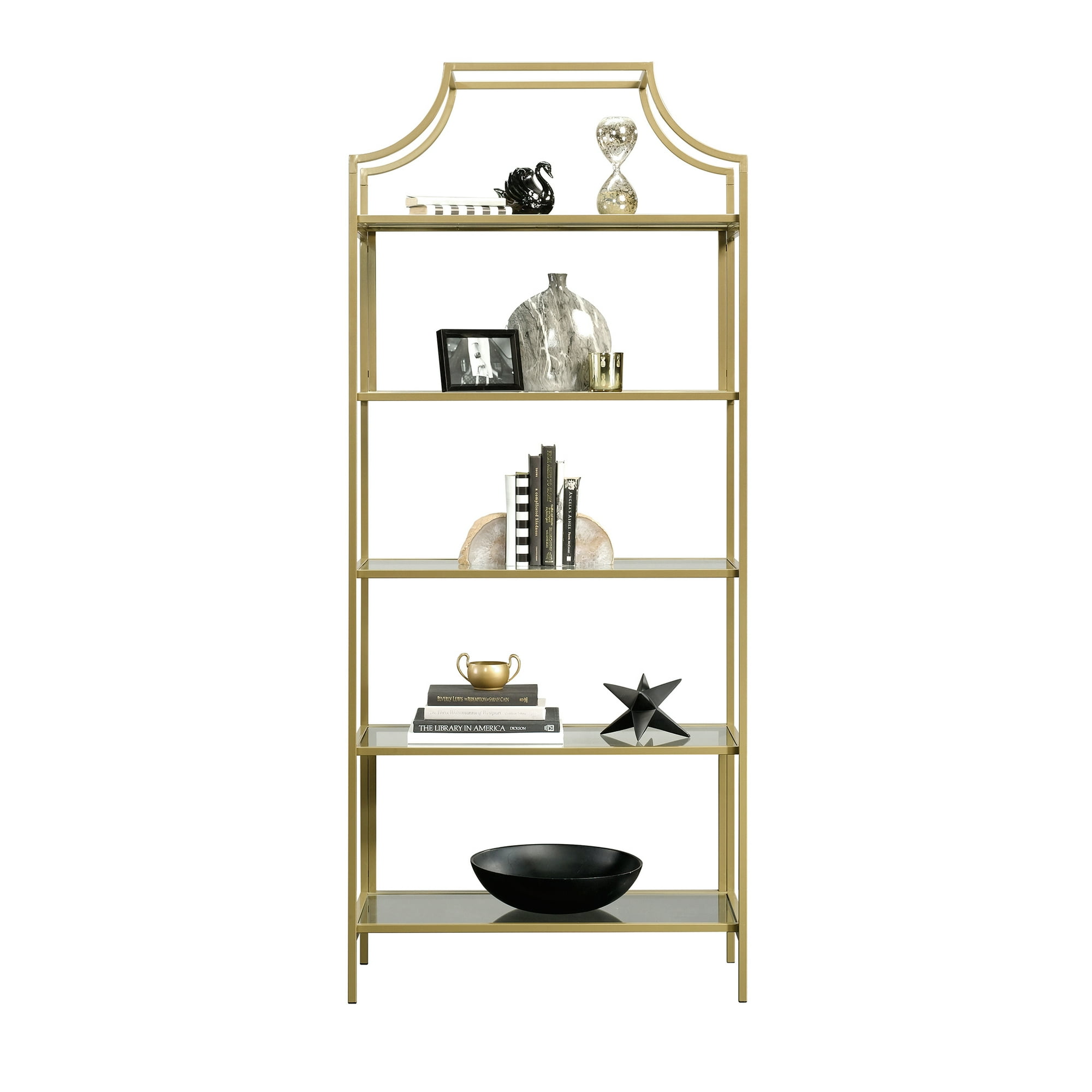 Better Homes & Gardens 71" Nola 5 Shelf Etagere Bookcase, Gold Finish