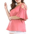 thumbnail image 4 of Unique Bargains Juniors' Plus Size Strappy Shoulder Trumpet Sleeves Top 2X Pink, 4 of 5