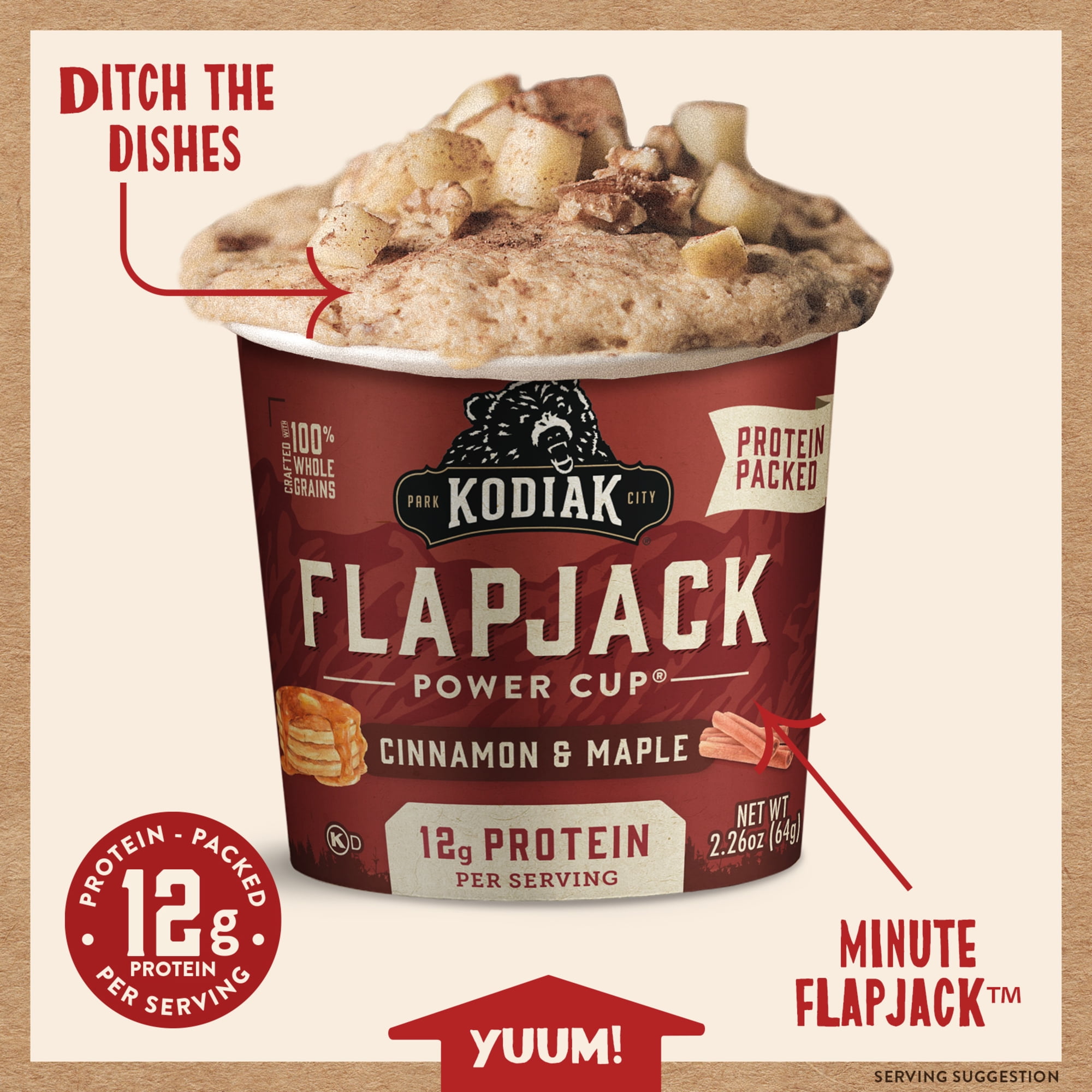 (3 pack) Kodiak Protein-Packed Cinnamon and Maple Flapjack Power Cup, 2.26 oz