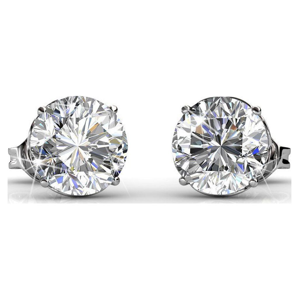 Cate & Chloe Mallory 18k White Gold Plated Silver Crystal Stud Earrings | Women's Round Cut Crystal Earrings, Gift for Her - image 3 of 8