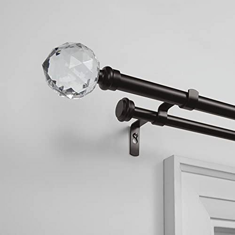 Exclusive Home Crystal Ball Double Curtain Rod and Finial Set, Matte Bronze, 36"-72"
