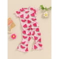 thumbnail image 6 of Aojekbee Kids Girl Summer Outfits Floral/Watermelon Print Short Sleeve T-Shirt and Elastic Flare Pants Cute 2 Piece Clothes, 6 of 10