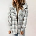 thumbnail image 2 of Women's Flannel Plaid Jacket Sherpa Fleece Lined Coat with Pockets Hooded Long Sleeve Shacket Winter Warm Outerwear (XL, Gray), 2 of 8