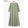 thumbnail image 5 of ZANZEA Casual Loose Pleating Vestidos Women Solid Retro Long Dress Fashion 3/4 Sleeve Sundress Holiday Round Neck Robe Oversized, 5 of 5