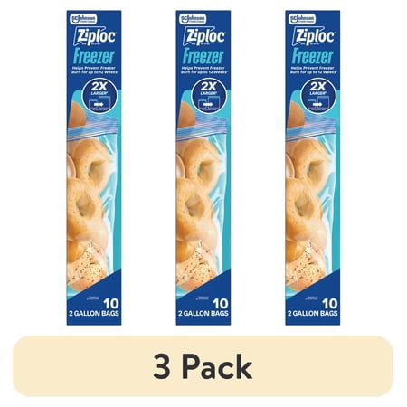 (3 pack) Ziploc® Brand Freezer Gallon Bags, Large Food Storage Bags, Zipper, 10 Count