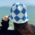 thumbnail image 3 of Gorro de pescador corto con puños de punto de lana para hombres y mujeres, gorros cálidos de invierno con diseño geométrico de diamantes y cuadros, gorro de lana, 3 of 5