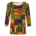 thumbnail image 4 of LYEAA Ethnic Heritage Inspired Tops Women 3/4 Sleeve Round Neck Blouse Black History Cotton Apparel Loose Fit Casual Wear Multicolor S, 4 of 5