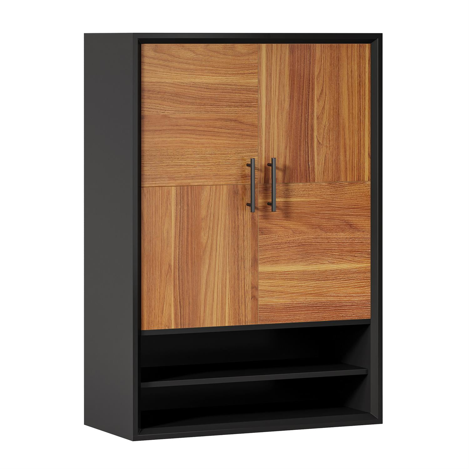 Demi Bonn 43" Modern Wooden Shoe Cabinet, 2-Door Entryway Storage, Open Shelf Organizer, Space-Saving Entryway Solution, Brown