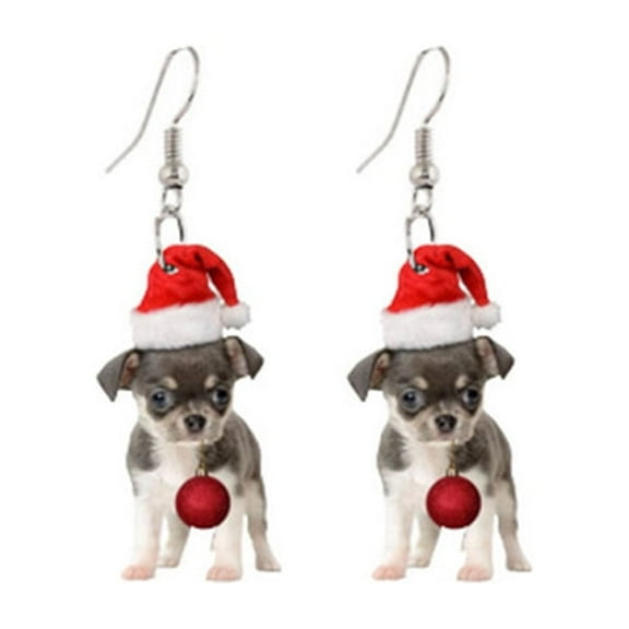 Cute Dog Puppy Dangle Drop Earrings Acrylic Animal Pet Santa Claus Red Hat Christmas Jingle Bell Hook Hoops Earring for Women