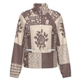 thumbnail image 5 of Jackets for Women Winter Coat Jackets Flannel Stand Collar Jacket(Patchwork Floral Beige Brown Design,Size:S-4XL), 5 of 7