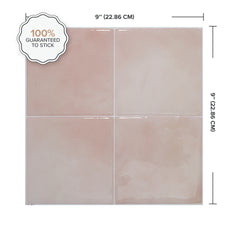 Smart Tiles Peel and Stick Backsplash, 5 Adhesive Tiles, Zellige Pink, 9"x9"