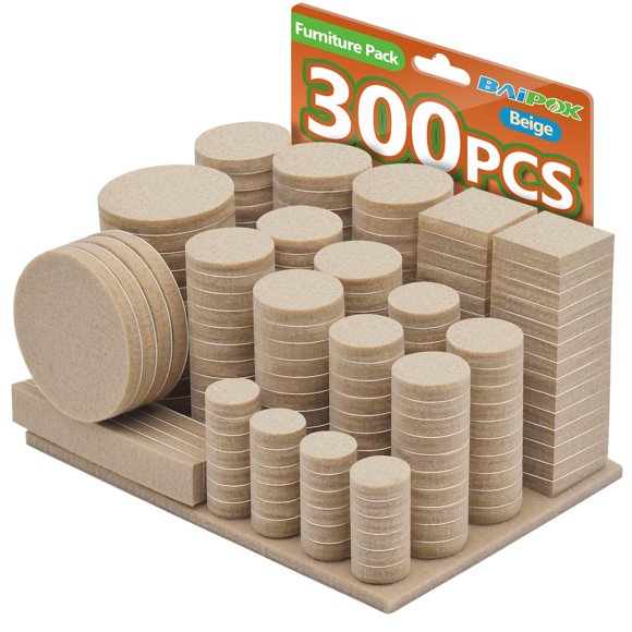 BAIPOK Protectores para muebles de fieltro beige autoadhesivos, 300 piezas