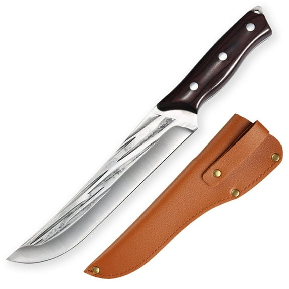 Forged Butcher Knife Heavy Duty Stainless Steel 6.6-inch Boning Knife for Meat Cutting Chef's Slicing Knife with Leather Sheath