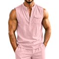 thumbnail image 4 of Lopecy-Sta Tank Tops for Men Stand Collar Half Button Sleeveless Henley Linen Blend Chest Pocket Loose Casual Summer Vests, 4 of 6
