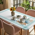 thumbnail image 3 of Aqua Coastal Table Cloths for 6 Foot Rectangle Tables, Nautical Seashells Coral Leaves Stripes Patio Waterproof Elastic Fitted Tablecloths, Washable Rectangular Table Cover for Camping, 3 of 8