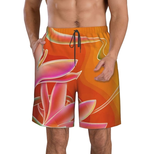 Fotbe Orange Flower Psychedelic Trajes de Baño Estampados para Hombre, Shorts de Verano de Secado Rápido, Ropa de Playa, Bañadores-3X-Large