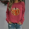 thumbnail image 6 of Craaazy Women's Fall Winter Halloween Christmas Thanksgiving Casual Pumpkin Season Print Gifts Long Sleeved Round Neck Sweatshirt Long Sleeve Vintage Top, 6 of 6