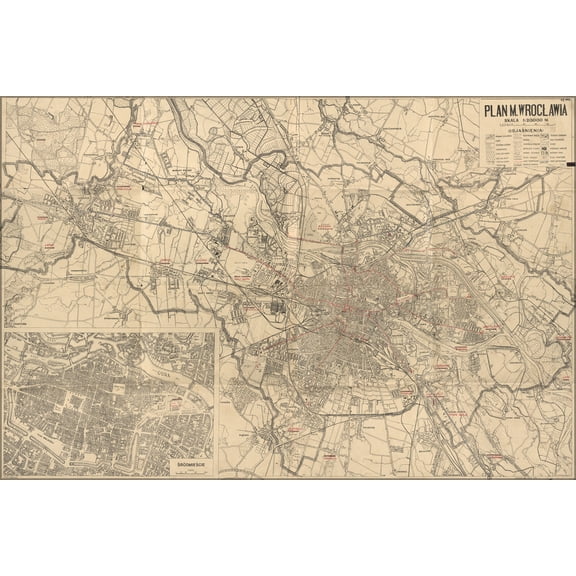 24"x36" Gallery Poster, map of Wroclaw, Poland 1947