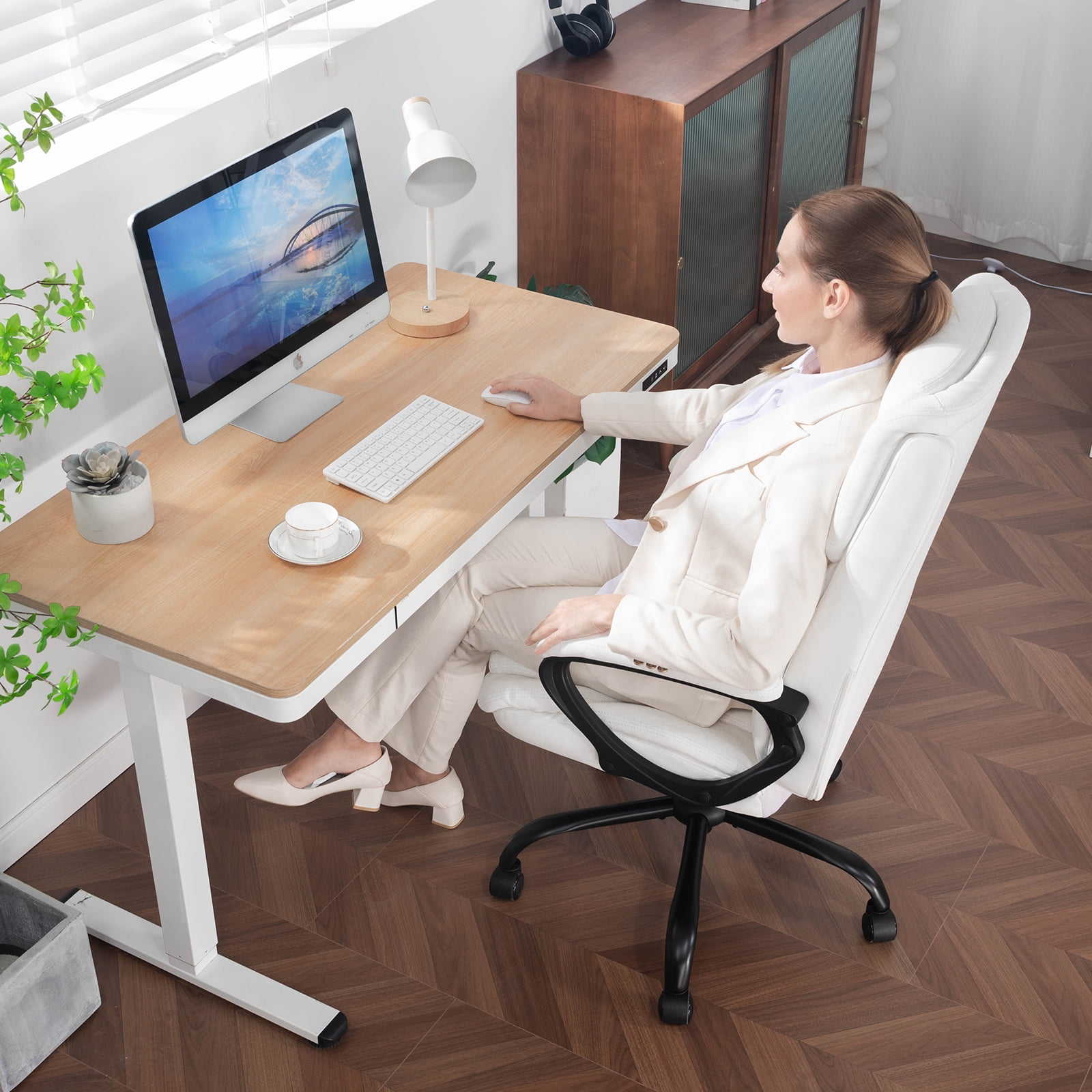 Mainstays Executive Ergonomic High Back Leather Home Office Desk Chair, White