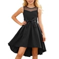thumbnail image 2 of ZHOGXU Kids Girls Summer Dress Sleeveless Round Neck Solid Color Bow Belt Comfortable Fashion Dresses For Formal Occasions And Party Wear,Black,5-6 Years, 2 of 5