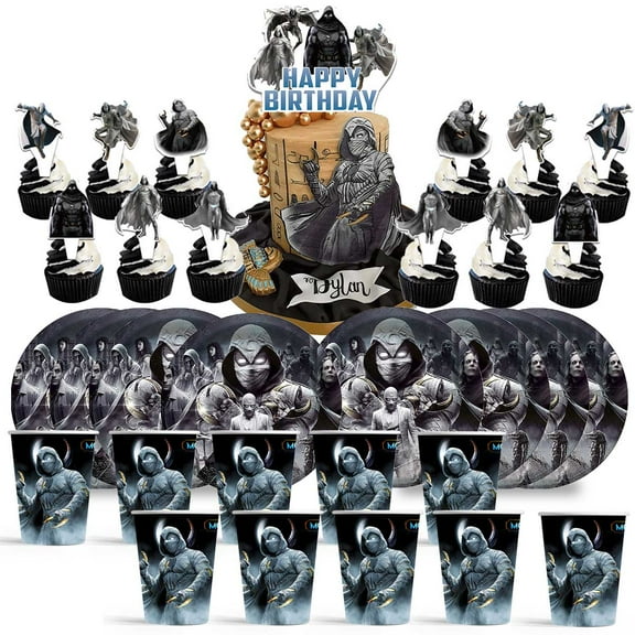 Moon Knight Birthday Cups Party Supplies Plates Fans Decorations Cake Topper Decor