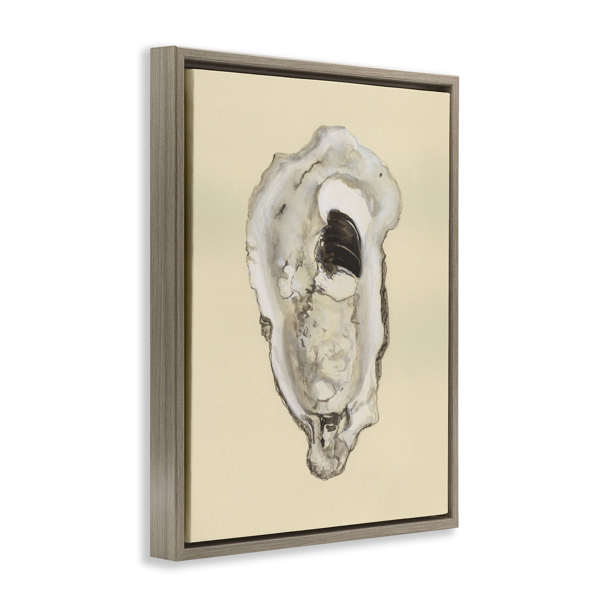 Stupell Industries Aquatic Oyster on Beige Nautical & Beach Painting Brown Floater Framed Canvas Art Print Wall Art, 25 x 31