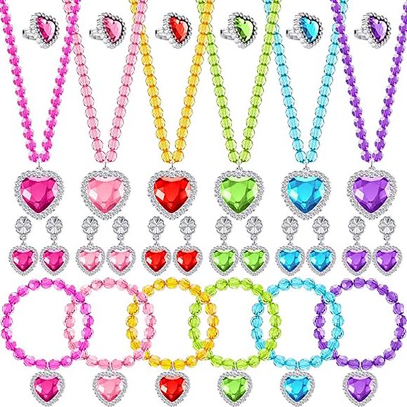 AMERTEER6 Set Princess Jewelry Dress Up Jewelry Princess Pretend Toy Jewelry Set with Necklace (Colorful)