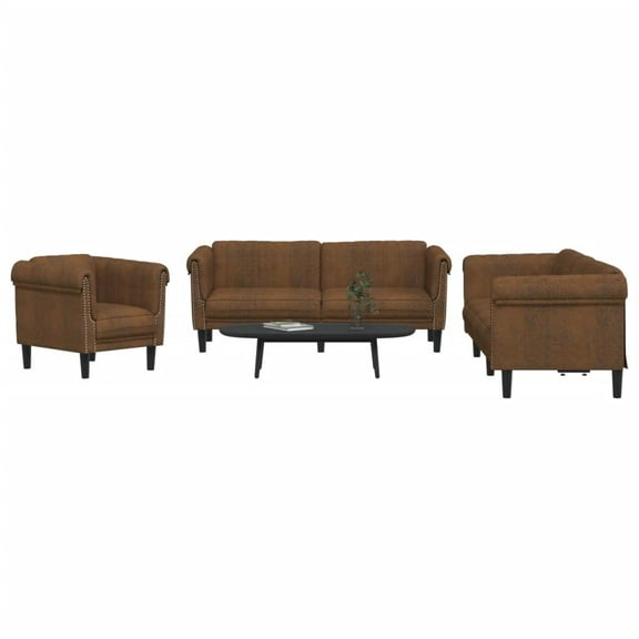 vidaXL 3 Piece Sofa Set Brown Velvet