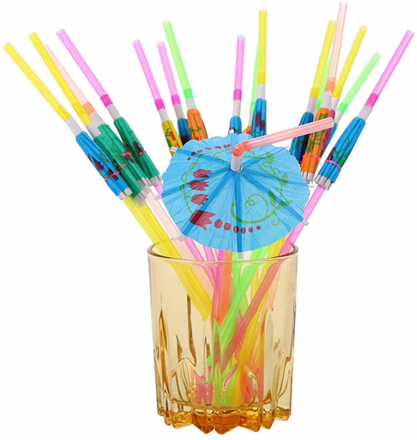 100 Pcs Umbrella Drinking Straws Bendable Disposable Straws with Mini