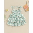 thumbnail image 4 of Suealasg Toddler Girls Outfits Sleeveless Tie-Up Spaghetti Daisy Print Layered A-line Dress Baby Girls Summer Beach Party Casual Dress, 4 of 7
